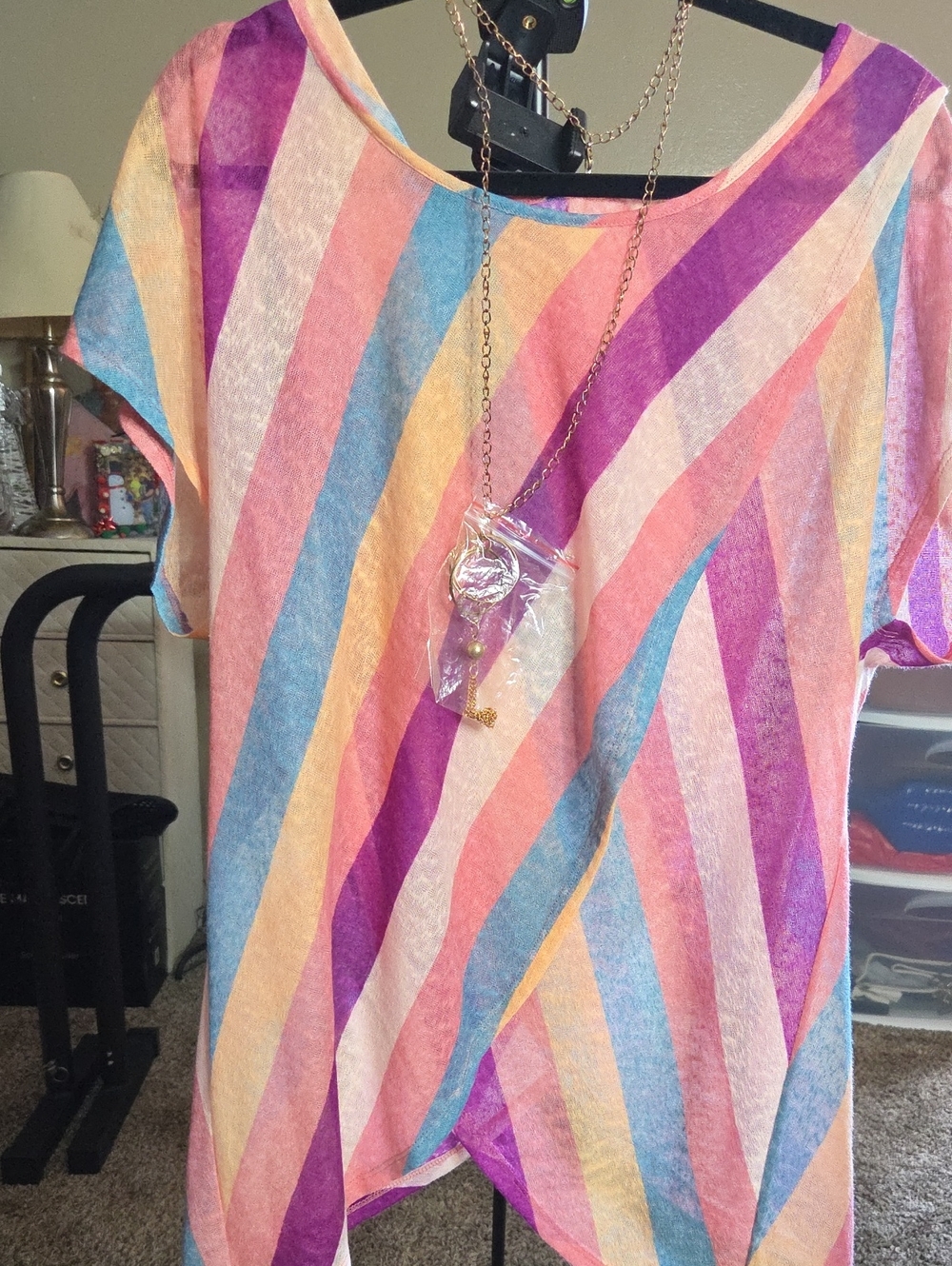 Women's Multicolor Diagonal Stripe Relaxed Top